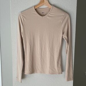 Beige Long Sleeve V-Neck Shirt